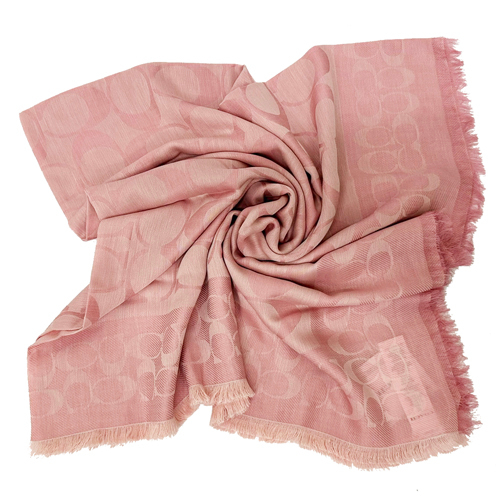 【COACH】C LOGO棉混莫代爾絲巾方巾圍巾(乾燥玫瑰)