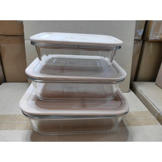 (板橋雜貨部) 竹蓋環保玻璃保鮮盒三件組 (1000+630+400ml) 耐熱400度