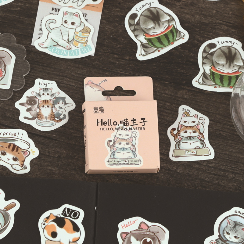 良梧【現貨速發】意鳥 Hello，喵主子 黑貓先生 盒裝貼紙 可愛萌萌動物貼紙 素材貼畫46枚入（斷