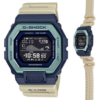 【CASIO 卡西歐】G-SHOCK 潮汐日光月相水位 LCD寬錶面智慧藍芽電子錶-藍米(GBX-100TT-2 衝浪)