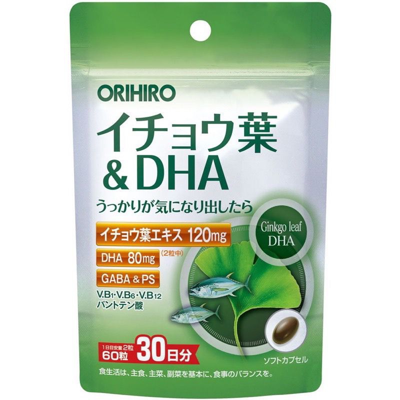 日本ORIHIRO 銀杏葉 &amp; DHA 60粒 含GABA、維他命B1.B6.B12