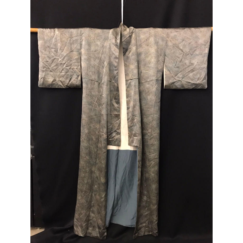 Vintage 古著 古物 日本灰藍色流水紋長襦絆 傳統服飾 傳統文化 藝術