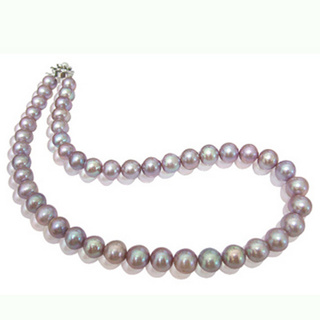小樂珠寶【極少天然銀紫羅蘭色珠光】9-9.5mm天然珍珠項鍊