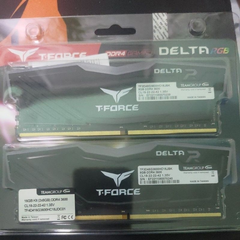 十銓 T-Force Delta 炫光RGB系列 16GB(雙通8GB*2) DDR4-3600(黑色)/CL18
