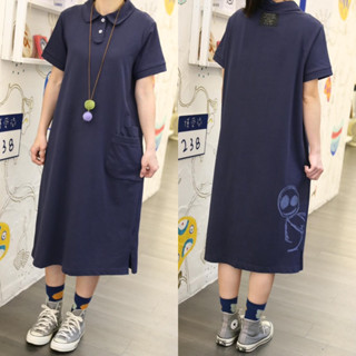 a la sha 【全新、深藍S/綠SM】阿財小圓領短袖洋裝👗
