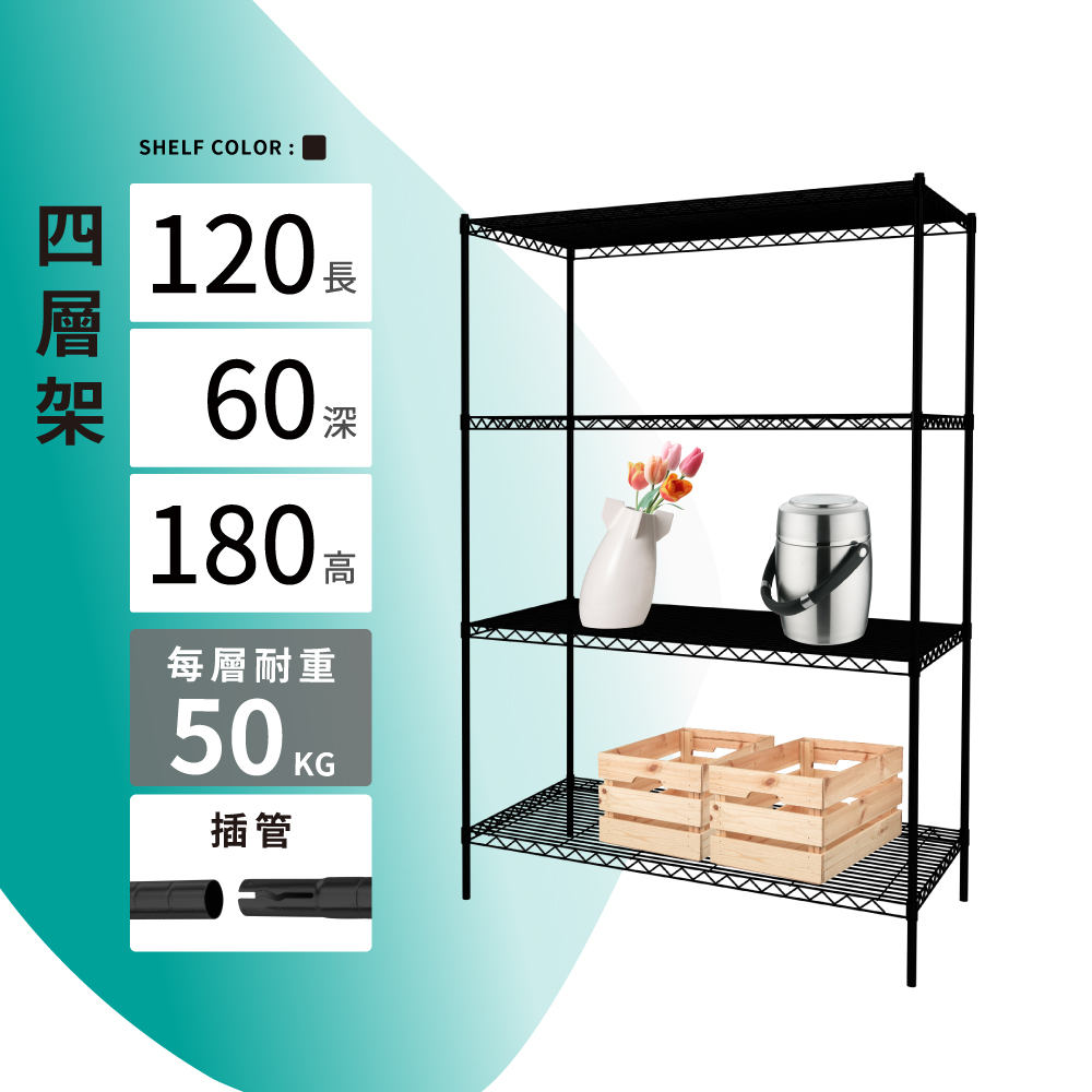 層架插管｜120X60X180H四層架 單層平均荷重50KG 層架 鐵架 貨架 鐵力士架