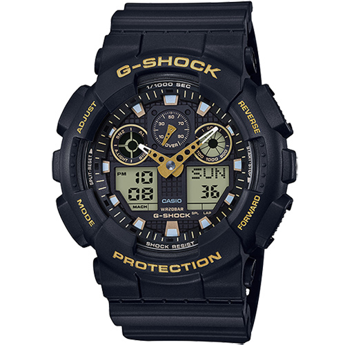 【CASIO】G-SHOCK 黑金大錶徑雙顯運動休閒錶 GA-100GBX-1A9 台灣卡西歐公司貨