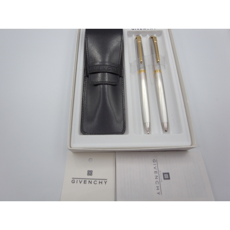 (現貨、美品) 【GIVENCHY紀凡希】(日製) 亮鉻 (金夾/大麥紋)-(0.5)自動鉛筆+原子筆