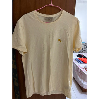 售*二手burberry刺繡素面圓領鵝黃色短T