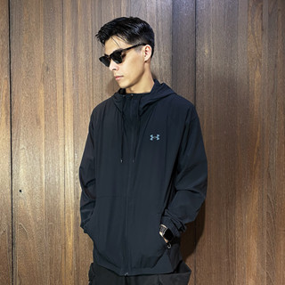 美國百分百【全新真品】Under Armour 防風外套 連帽 男款 UA 夾克 長袖 logo 黑色 CL26
