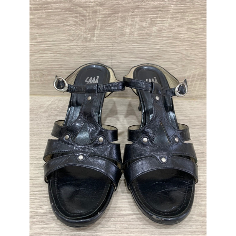 [SM] Shoe master黑色高跟漆皮扣環拖鞋|二手女鞋