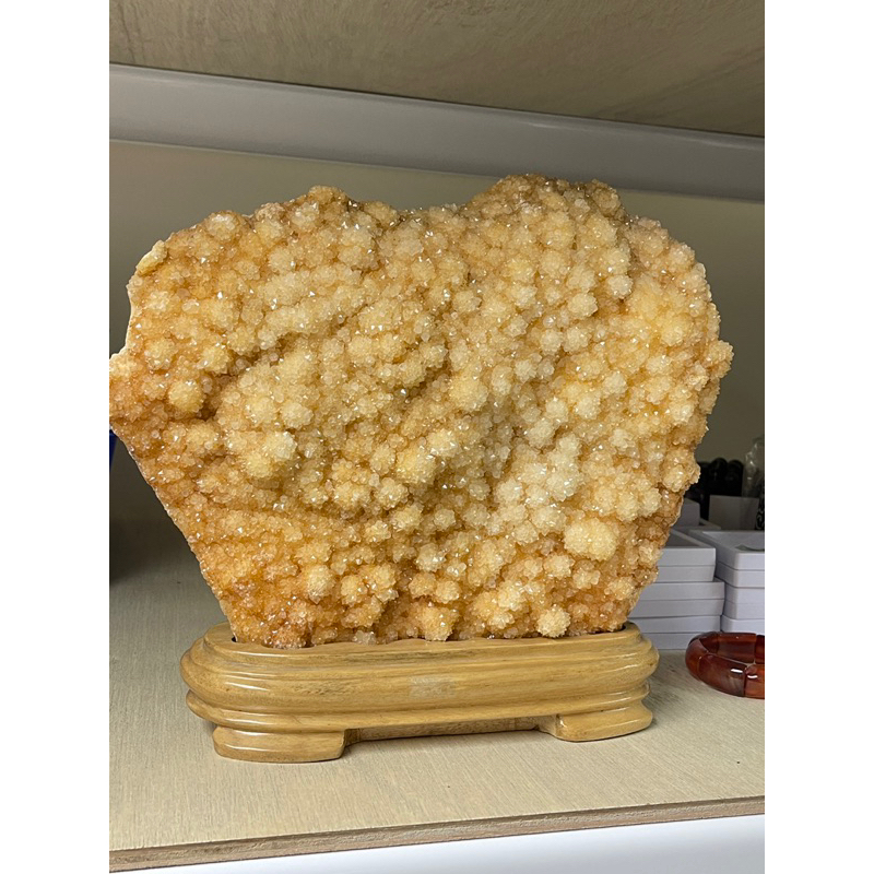 天然無燒愛心爆米花黃水晶晶鎮 5.3kg 附專用底座 愛心 黃水晶 晶簇 水晶洞