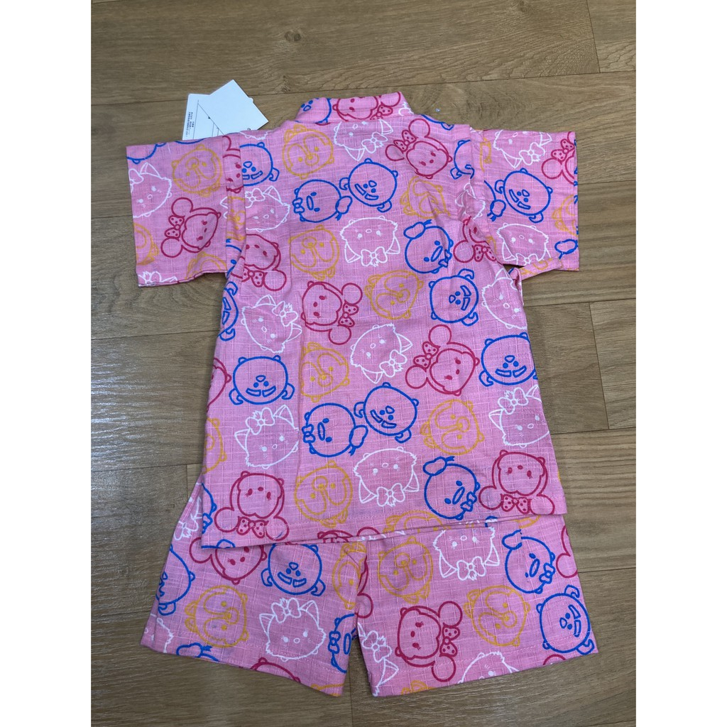 日本 正品 迪士尼 西松屋 純棉 tsumtsum 甚平 浴衣 祭典 粉色 短袖 上衣 短褲 米奇 米妮 80