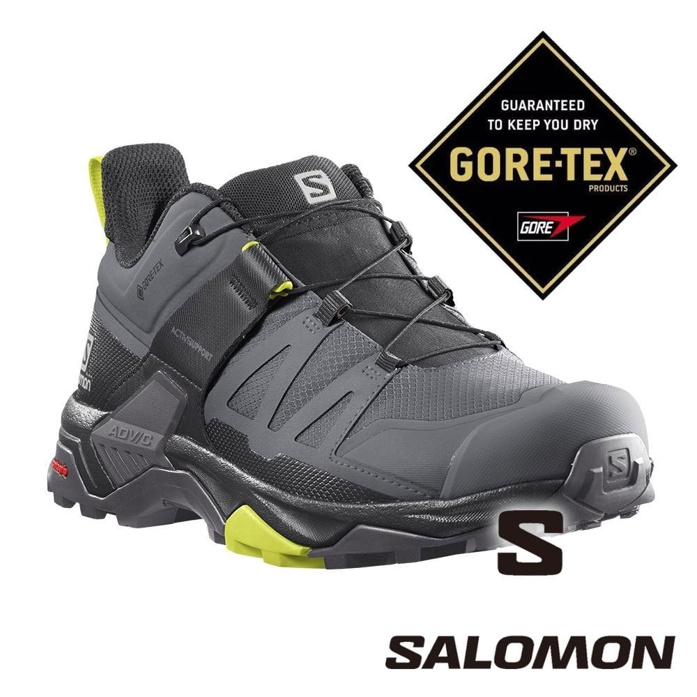 【SALOMON 法國】男 X ULTRA 4 GTX低筒登山鞋 『靜灰/黑/月見草黃』416229 登山鞋 健行鞋 多