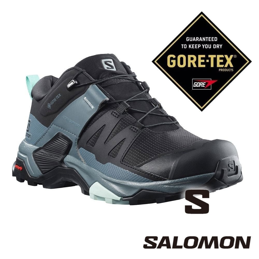 【SALOMON 法國】女 X ULTRA 4 GTX低筒登山鞋『黑/暴綠/乳白藍綠』412896 登山鞋 健行鞋 多功