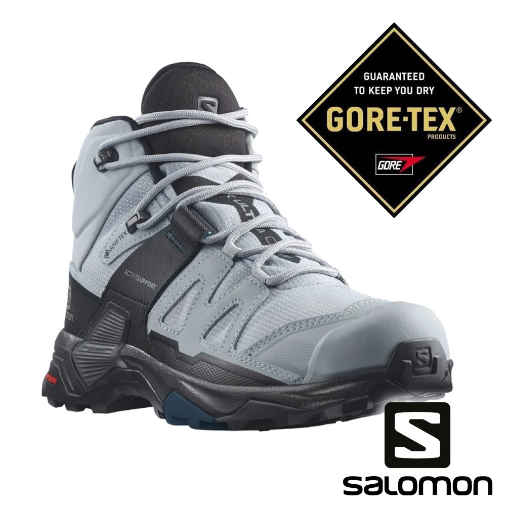 【SALOMON 法國】女 X ULTRA 4 GTX中筒登山鞋『磁深灰/黑/軍藍』416872　寬楦 越野鞋.健行鞋.