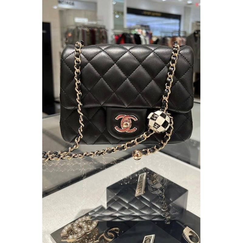 Chanel 23C 限量 足球方胖子鏈條單肩包斜挎包 黑色 尺寸： 13x28x7cm