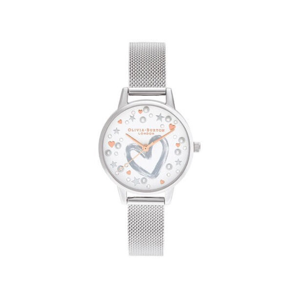 【OLIVIA BURTON】愛心白面鋼色米蘭鋼帶腕錶 OB16LH12 30mm 現代鐘錶
