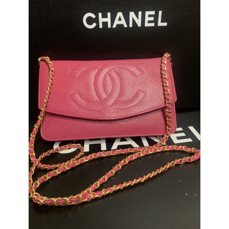 Chanel Vintage桃紅荔枝皮WOC斜背包