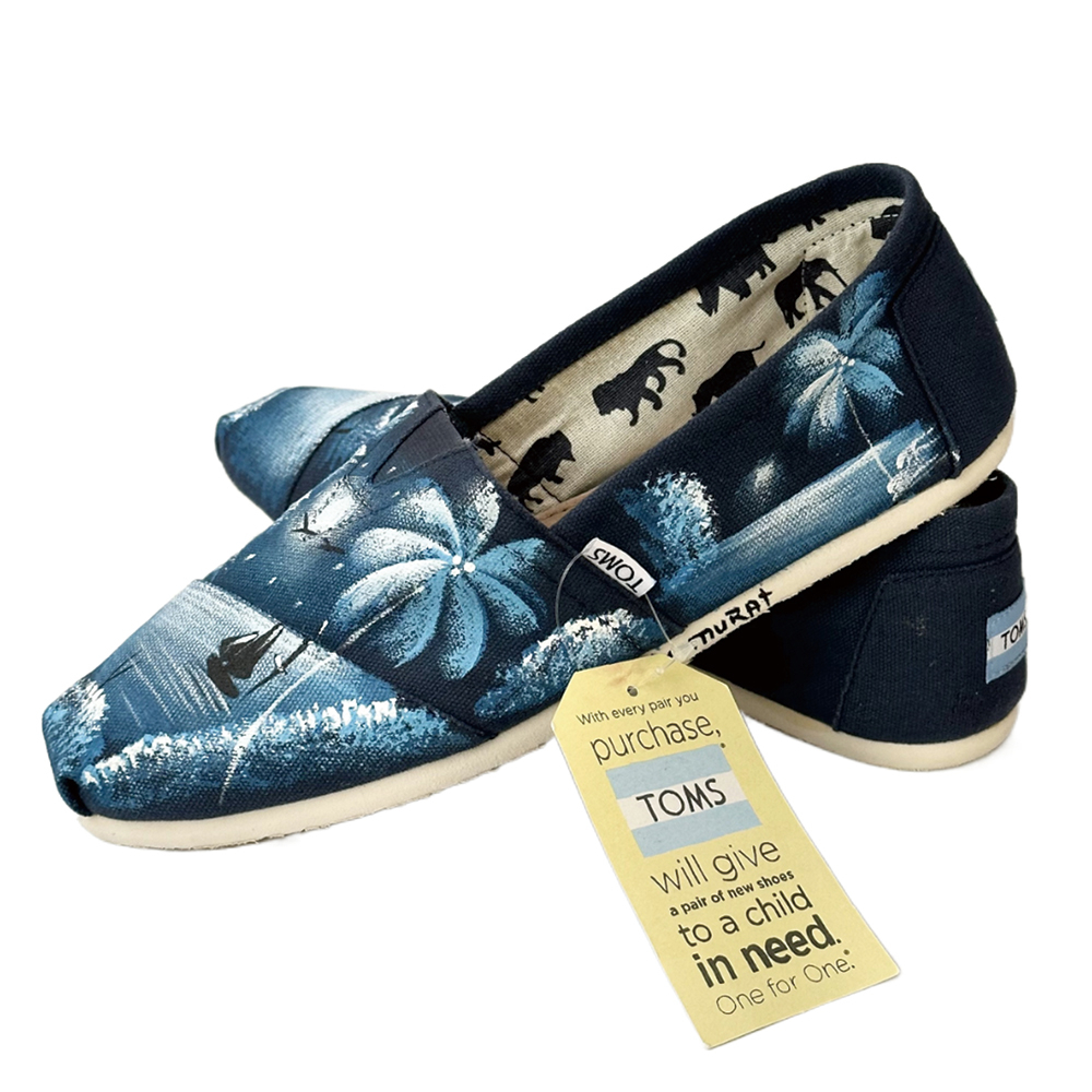 【27.5cm】TOMS 男 經典 深藍色 彩繪海洋 Classic Canvas 舒適 休閒鞋 平底鞋 懶人鞋 帆布鞋