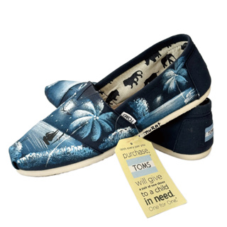 【27.5cm】TOMS 男 經典 深藍色 彩繪海洋 Classic Canvas 舒適 休閒鞋 平底鞋 懶人鞋 帆布鞋