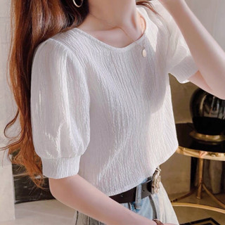 【JODIES】3色 S-2XL 法式白色雪紡上衣女 夏季新款薄款短袖襯衫 泡泡袖短款雪紡衫 女生短版短袖上衣