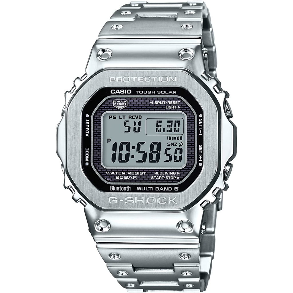 Casio G-SHOCK 手錶 男錶 太陽能 全自動日曆 金屬外殼 防水20ATM 銀色 GMW-B5000D-1JF