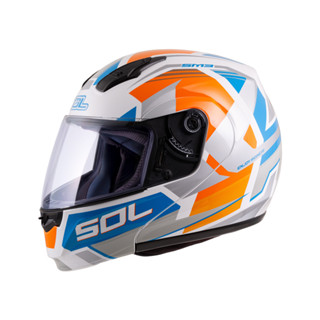 【SOL Helmets】SM-3可掀式安全帽 (原子動力 白/藍橘) ｜ SOL安全帽官方商城
