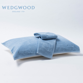 【WEDGWOOD】LOGO素色刺繡枕巾二件組-藍 53x75cm