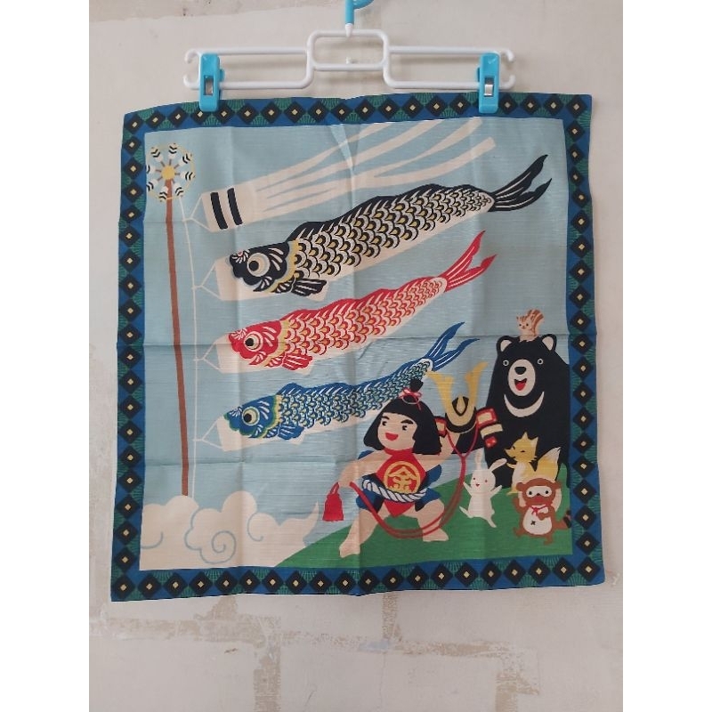 全新商品 日本製 桃太郎故事與鯉魚旗 日本男兒節 50×50cm 精緻手帕