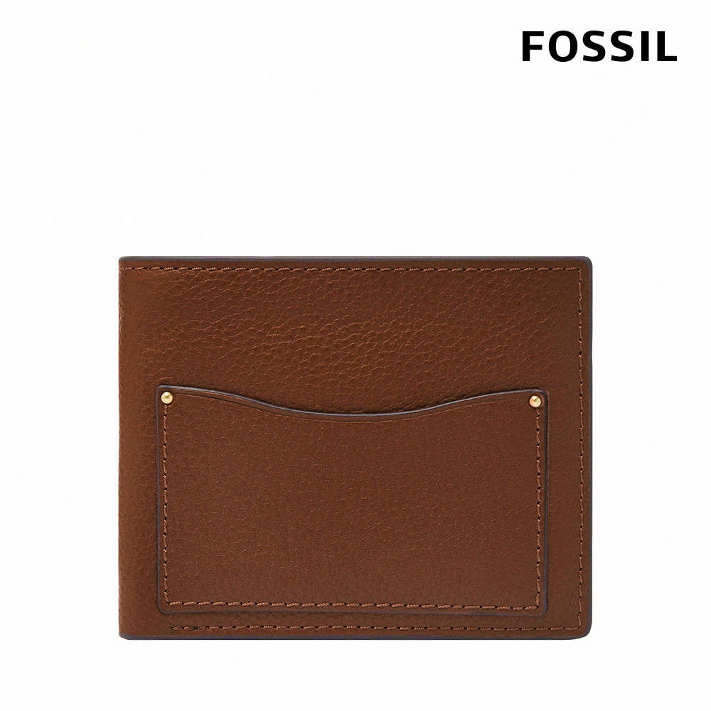 【FOSSIL 官方旗艦館】Anderson 波浪造型真皮零錢袋短夾-咖啡色 ML4579210 (禮盒組附鐵盒)