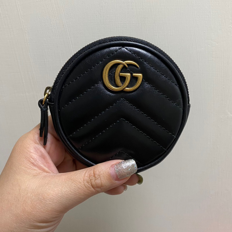 古馳 Gucci 黑色 GG Marmont 圓形零錢包