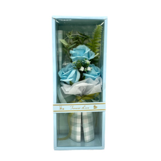 LED格紋香皂玫瑰禮盒花束-藍 墊腳石購物網
