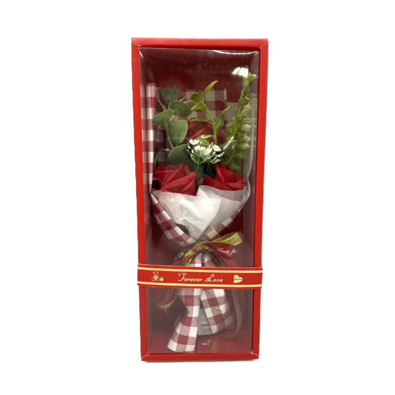 LED格紋香皂玫瑰禮盒花束-紅 墊腳石購物網