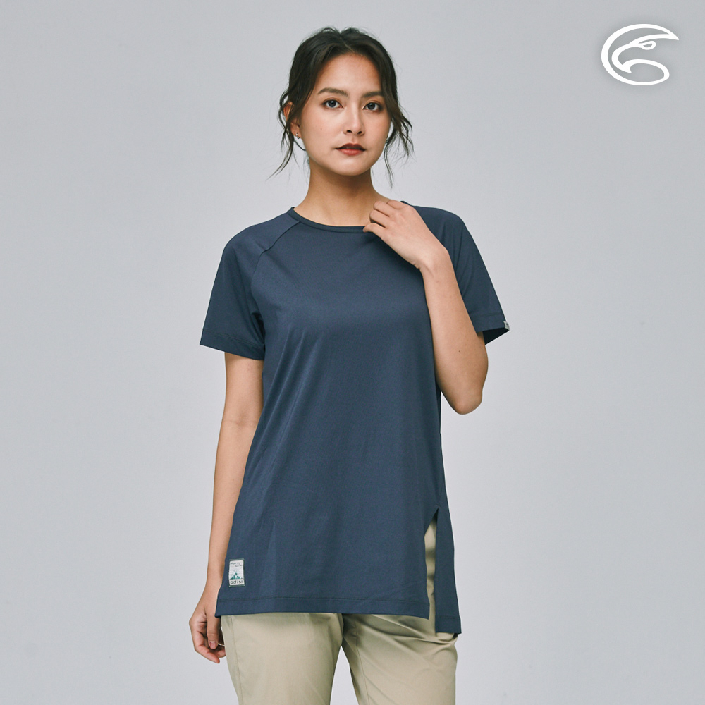 ADISI 女合撚超細纖維抑菌短袖長版圓領T AL2311086 (S-XL) 法式海軍藍｜抗UV 吸濕排汗 快乾