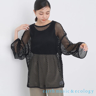 earth music&ecology 網眼鏤空寬鬆長版剪裁上衣(1L36L1G0100)