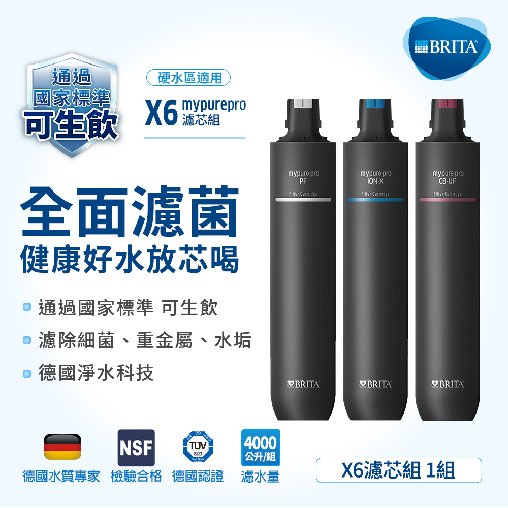 德國BRITA mypure pro X6 專用一年份濾心組(共3支) 前置PF 離子交換樹脂ION-X 超濾CB-UF