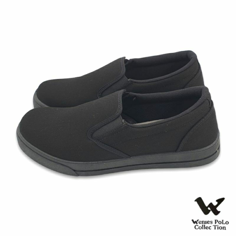 【MEI LAN】Wenies Polo (男) 透氣 素面 懶人鞋 帆布鞋 台灣製 6289 全黑 另有黑白色