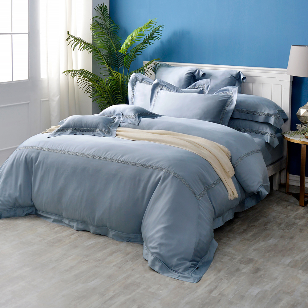 La Belle 800織天絲 兩用被床包組 雙/加/特 格蕾寢飾 傾色微光 藍色 蕾絲 防蹣抗菌 吸濕排汗