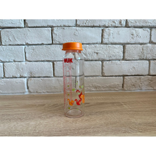 德國NUK-一般口徑玻璃印花奶瓶230ml-橘色-不含奶嘴與瓶蓋