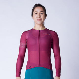 【Atlas 亞特力士】女冷黑多段迴圈輕量長袖車衣–酒紅