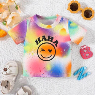 嬰兒紮染表情字母圖案 T 卹 Baby Tie Dye Expression & Letter Graphic Tee