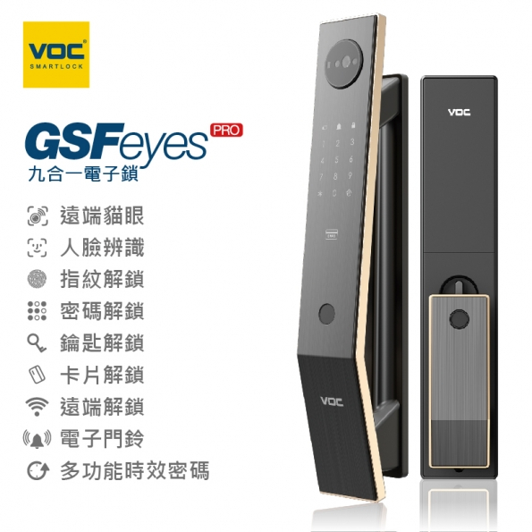 VOC SOLO GSF Eyes 九合一電子鎖 近端貓眼｜人臉｜指紋｜卡片｜密碼｜鑰匙｜遠端｜門鈴｜多功能時效密碼