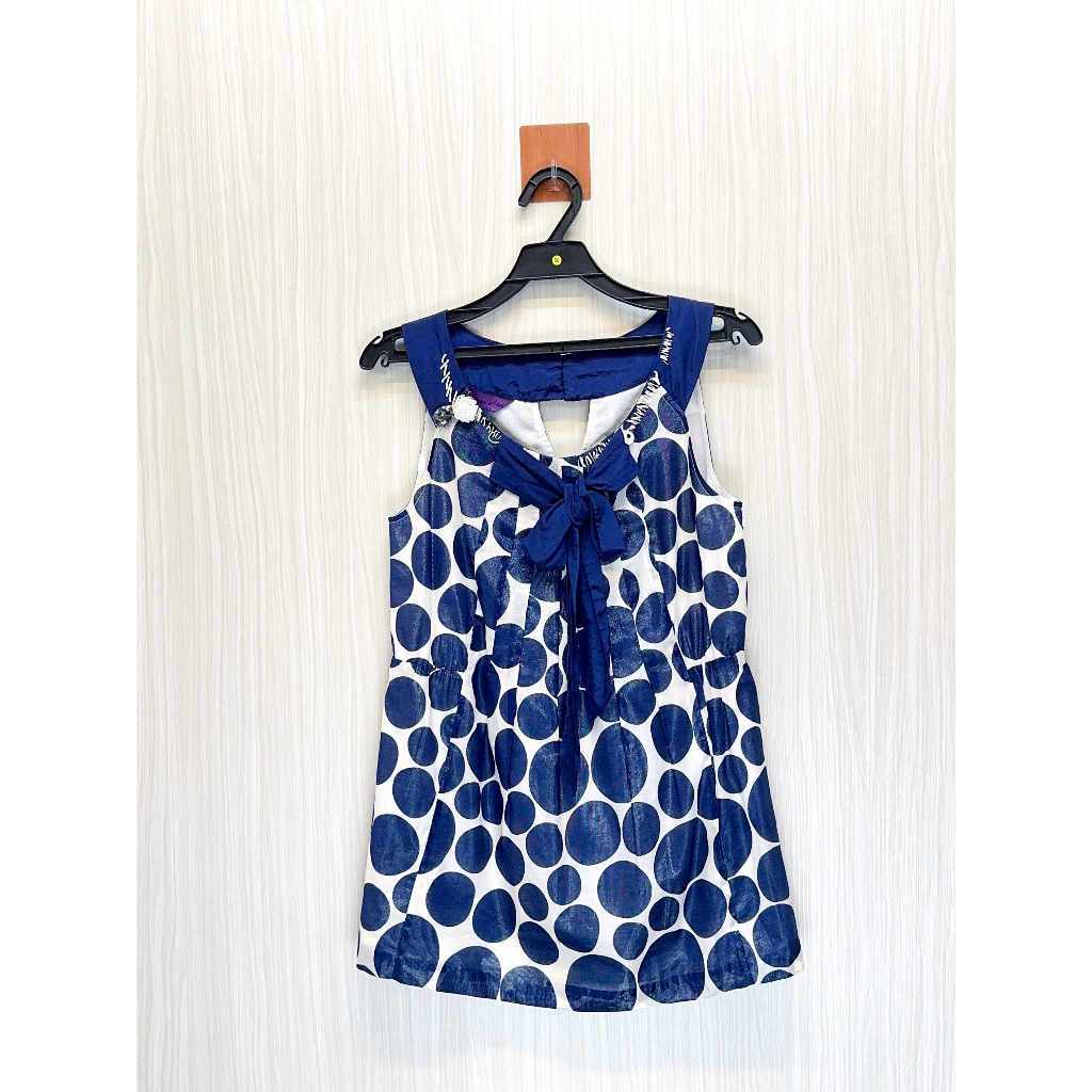 Donna Hsu 六藝設計師品牌 藍白圓點蝴蝶結無袖小洋裝