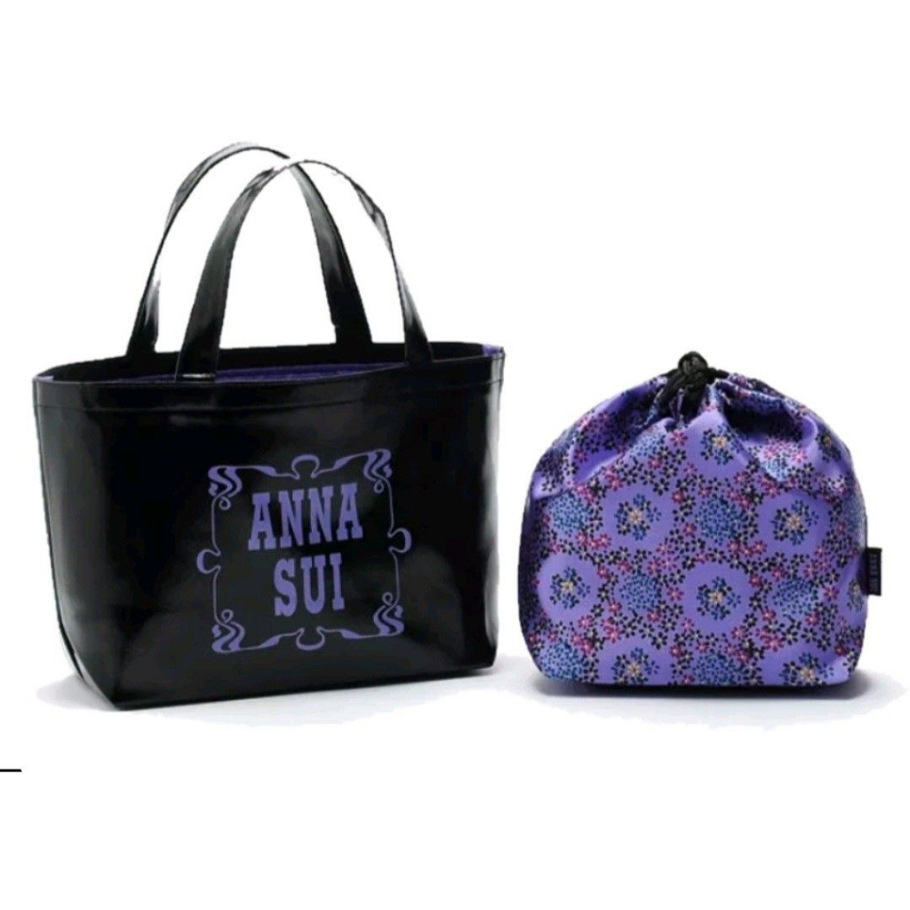 𖦹【ɴᴏ.¹⁸⁶】日本雜誌附錄 ANNA SUI 皮質便當袋+束口袋組 手提包 小物袋