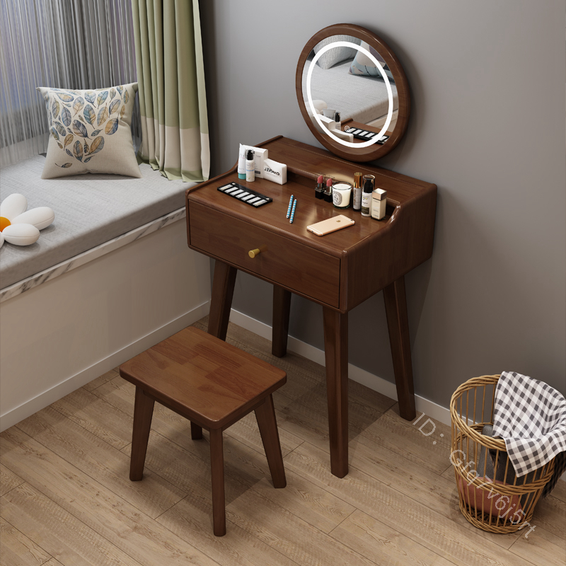 實木梳妝台小型卧室現代簡約40cm化妝桌小戶型極窄50cm迷你化妝台A1