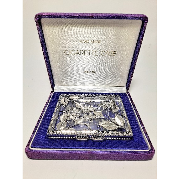 1985日本進口品－PEARL-純手工崁銀絲水晶煙盒