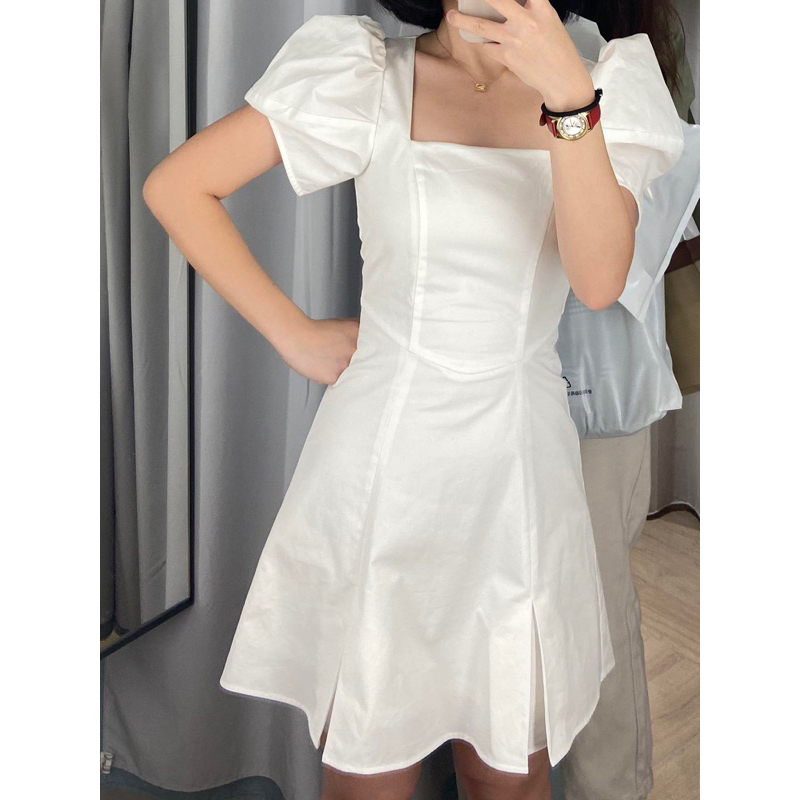 白色小禮服 公主袖A字洋裝