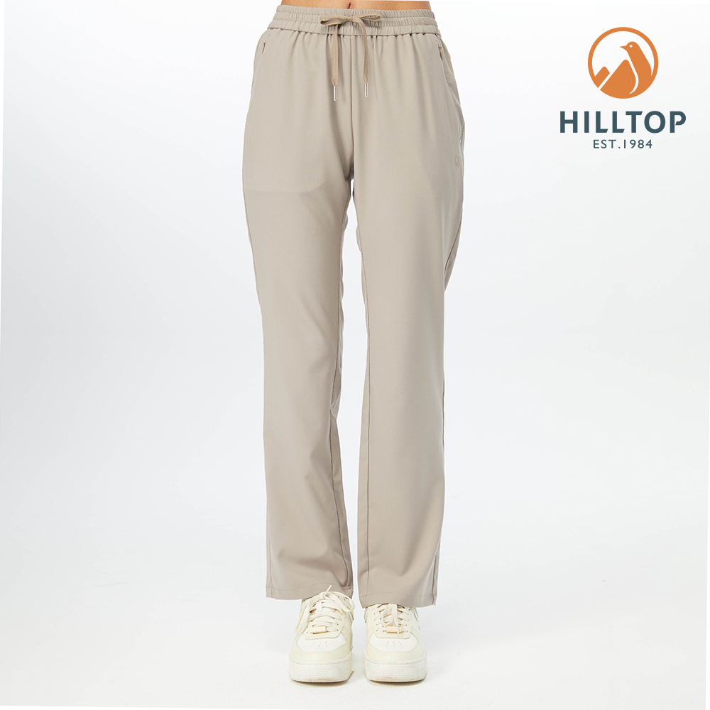 【Hilltop 山頂鳥】女款吸濕快乾抗UV鬆緊帶舒適彈性長褲 PS07XFL9-卡其
