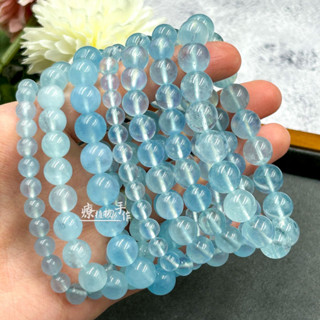 【療植物手作】新品 5A冰種高透款 海藍寶 手串 5A潤體 潤藍 臺灣現貨 海水藍寶 天然水晶手珠 喉輪 水晶手鍊 手鏈